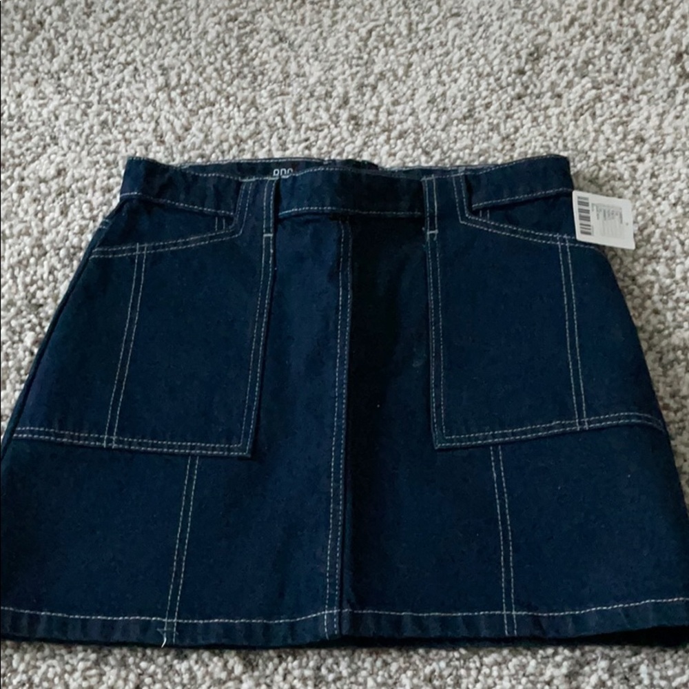 BDG dark navy jean skirt with back zip closure